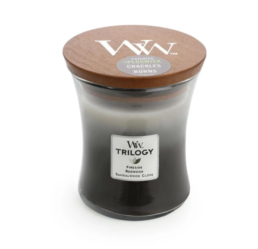 Ароматична свічка з тришаровим ароматом Woodwick Medium Trilogy Warm Woods 275 г Ароматична свічка з тришаровим ароматом Woodwick Medium Trilogy Warm Woods 275 г